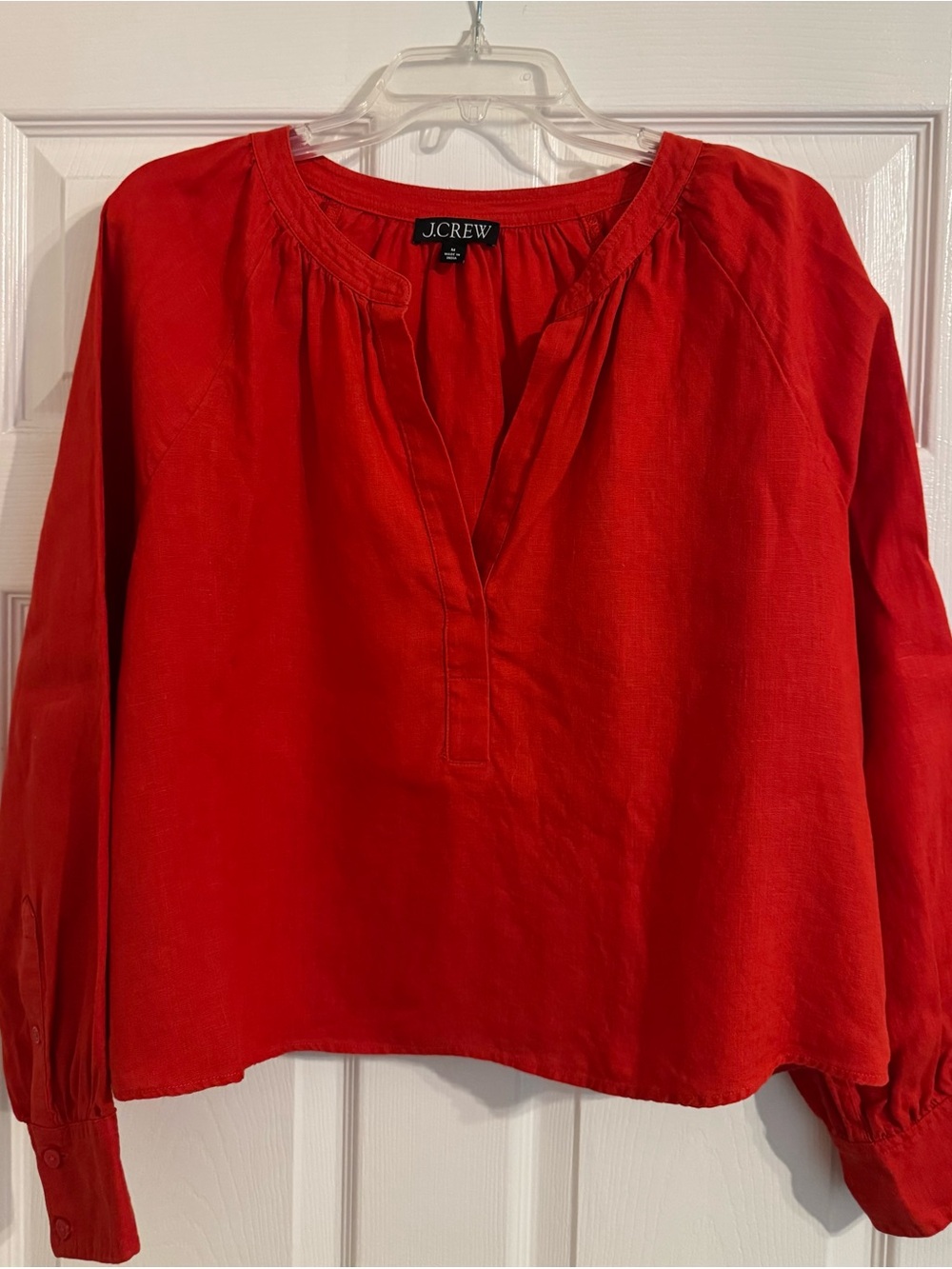 NLA Never Worn J.Crew Red Linen Cabana Popover Peasant Blouse Top